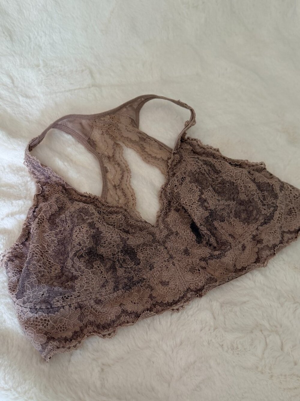Elegant Black Bow Mauve Lace Racerback Bralette - Size Large